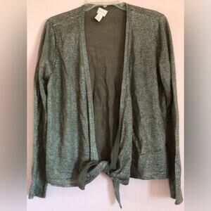 Chicos green sparkle lightweight tie front cardigan top size large
